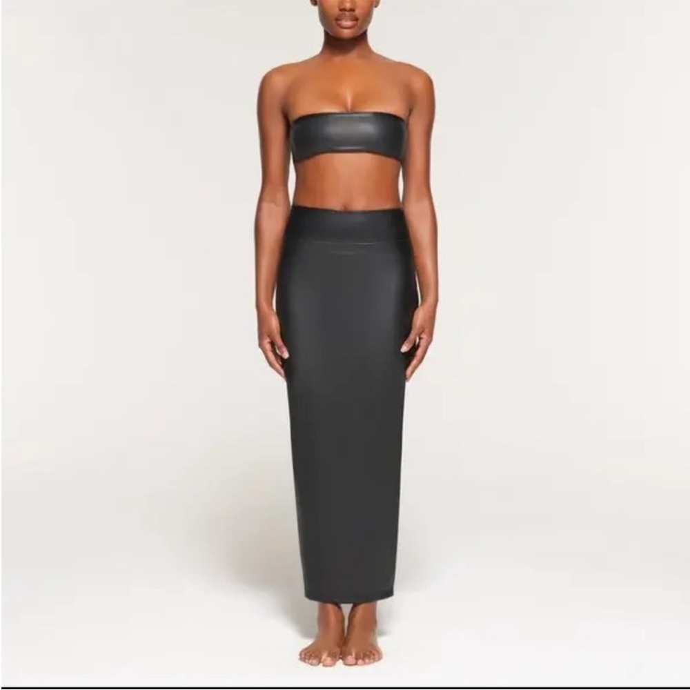 NWT Skims Micro Swim Pleather Long Skirt Sz XXS Onyx Black